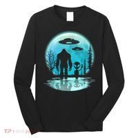 Bigfoot And Alien UFO Long Sleeve Shirt thumb 0