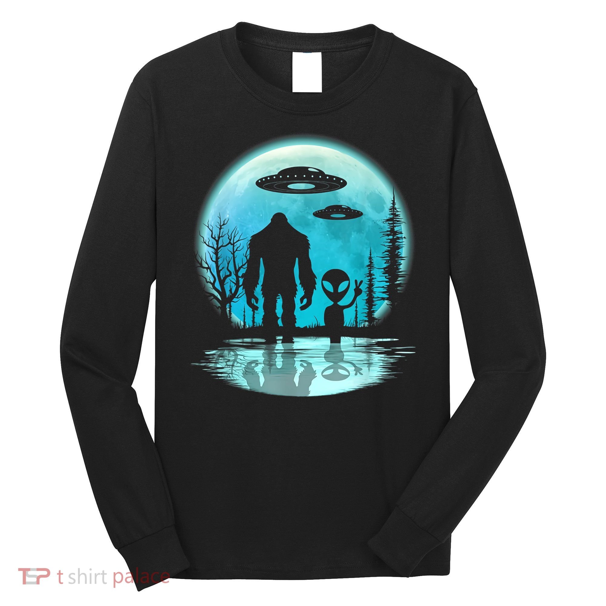 Bigfoot And Alien UFO Long Sleeve Shirt