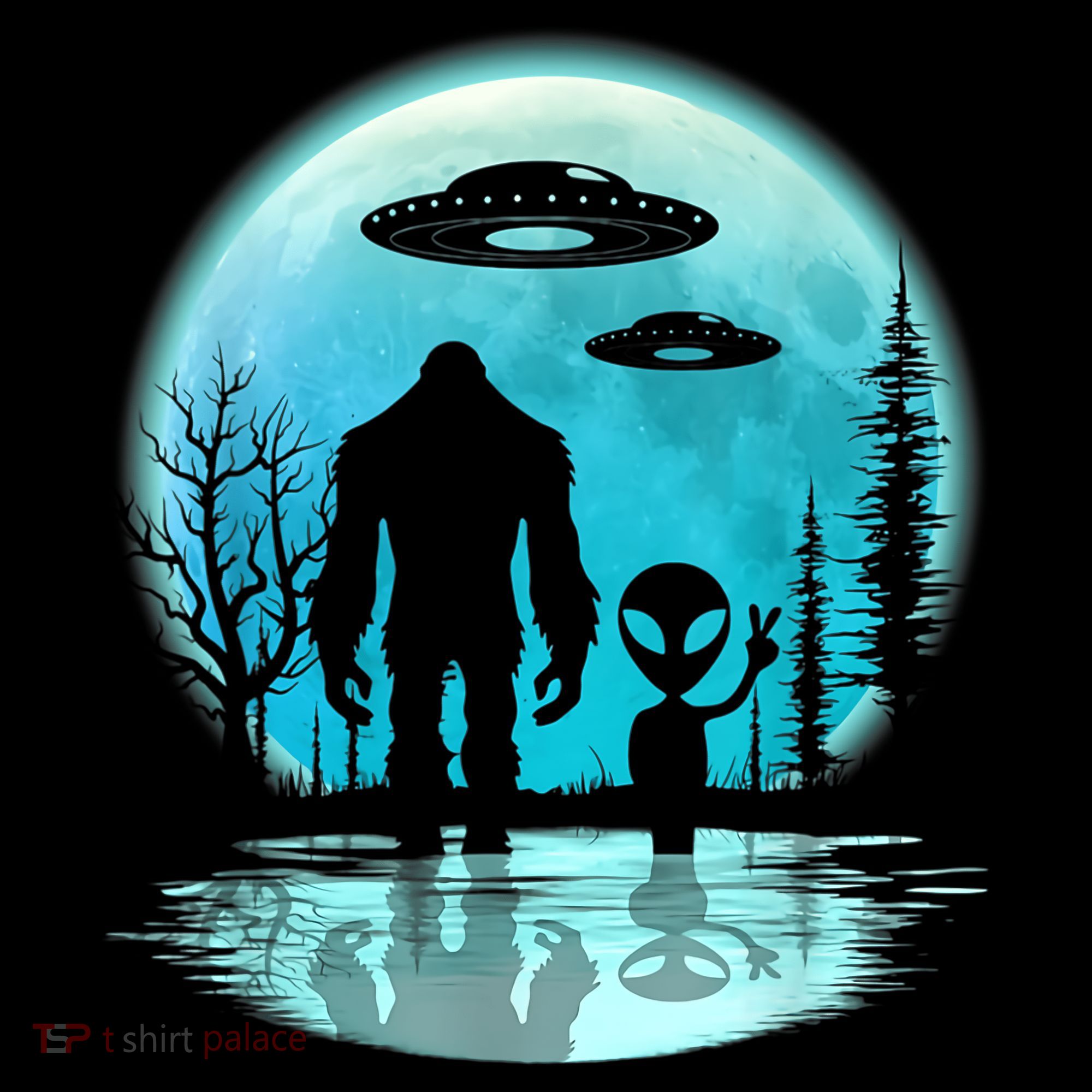 Bigfoot And Alien UFO Long Sleeve Shirt