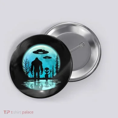 Bigfoot And Alien UFO Button