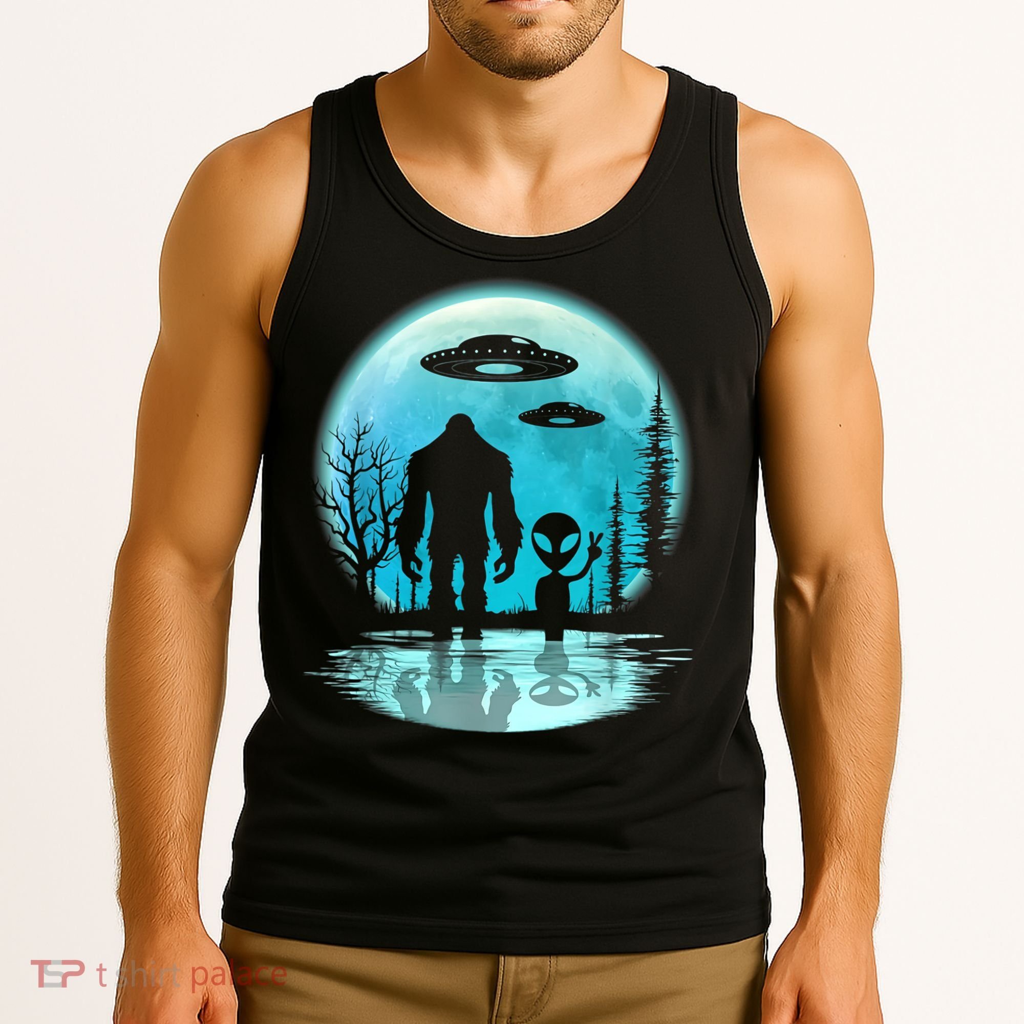 Bigfoot And Alien UFO Tank Top
