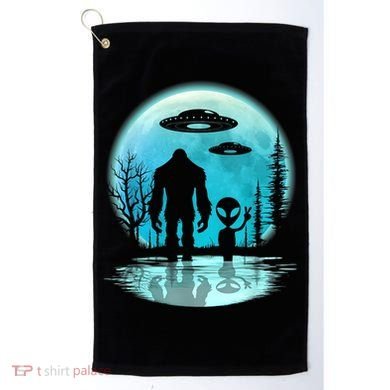 Bigfoot And Alien UFO Golf Towel