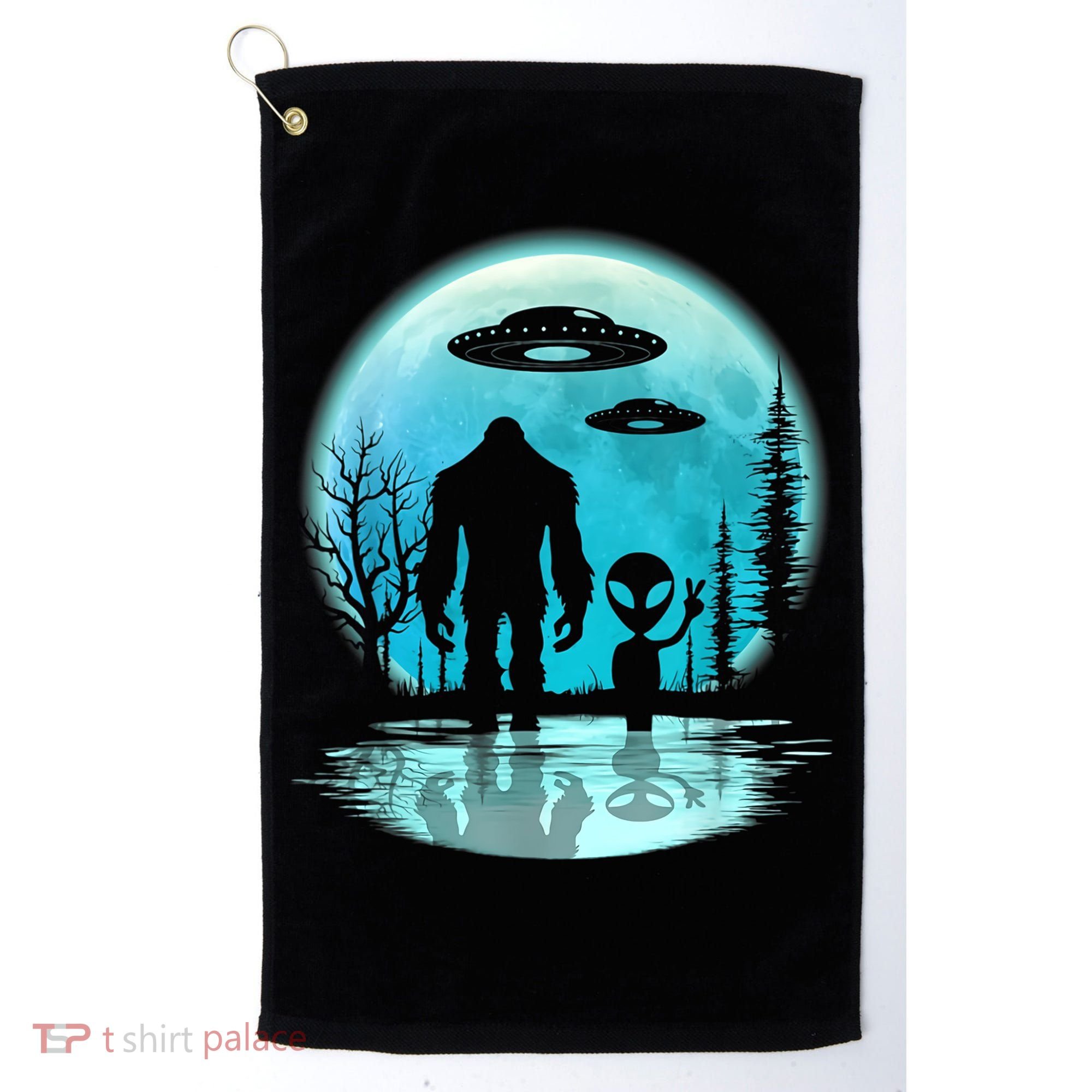Bigfoot And Alien UFO Golf Towel
