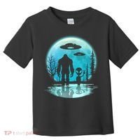 Bigfoot And Alien UFO Toddler T-Shirt thumb 0