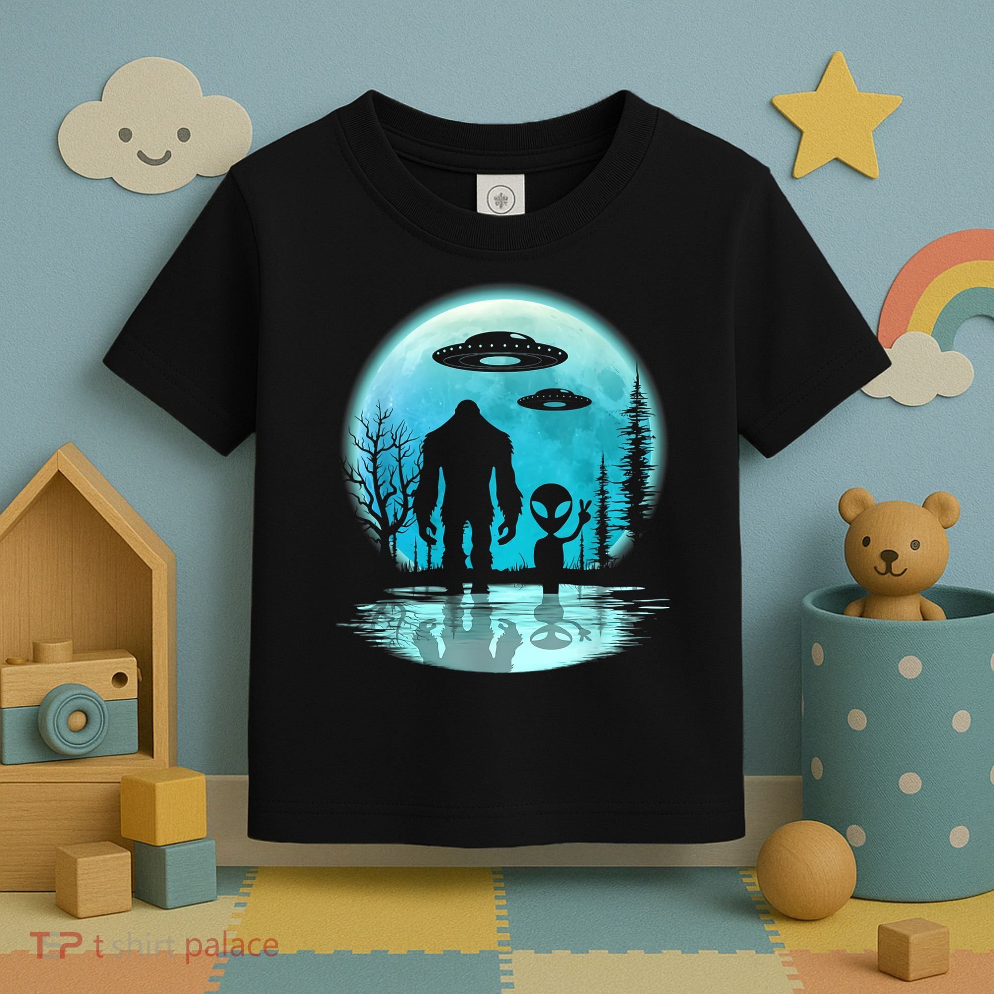 Bigfoot And Alien UFO Toddler T-Shirt