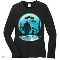Bigfoot And Alien UFO Women's Long Sleeve Shirt thumb 0