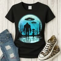 Bigfoot And Alien UFO Women's T-Shirt thumb 3