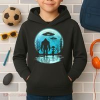 Bigfoot And Alien UFO Kids Hoodie thumb 2