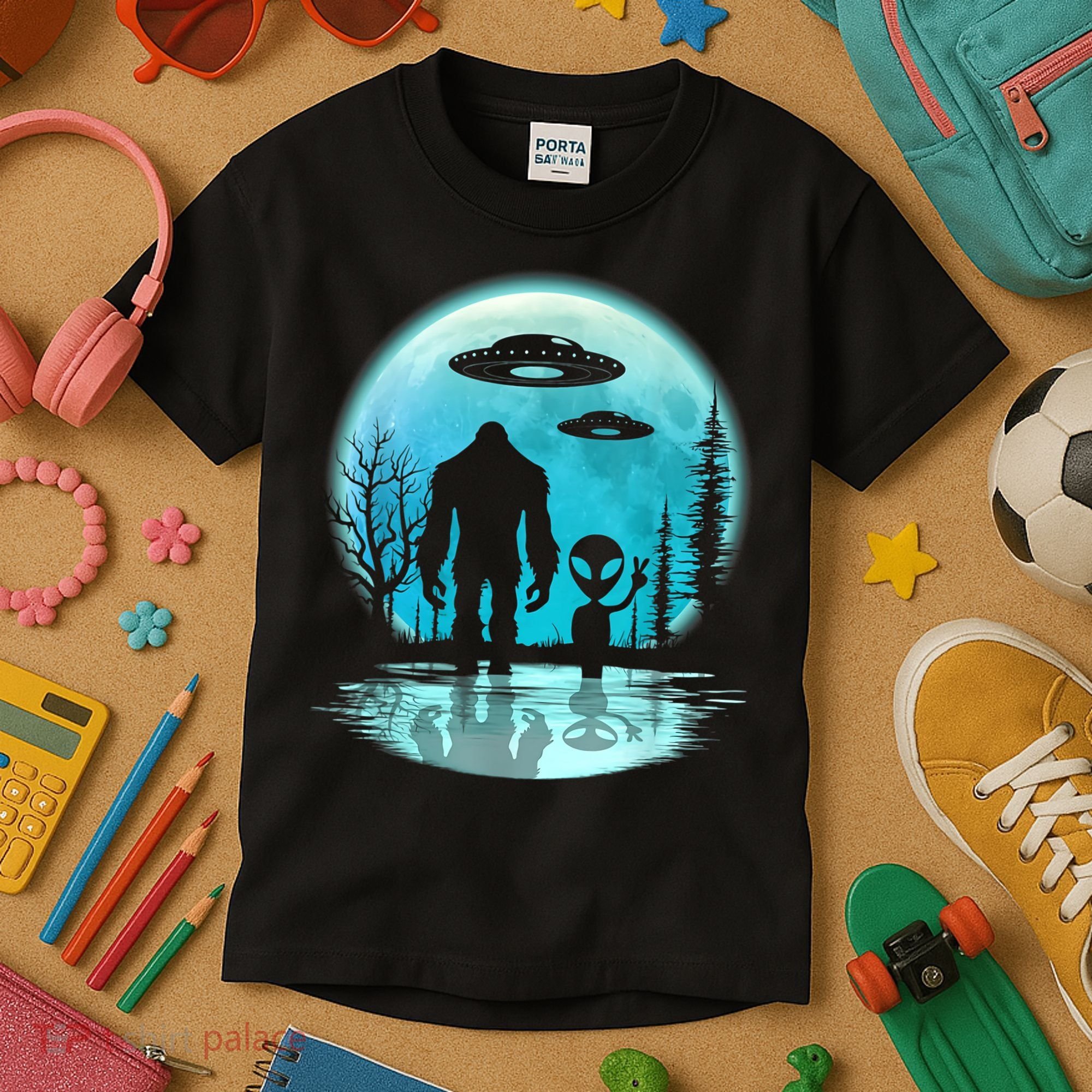 Bigfoot And Alien UFO Kids T-Shirt