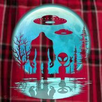 Bigfoot And Alien UFO Men's Flannel Plaid Pajama Pants thumb 2
