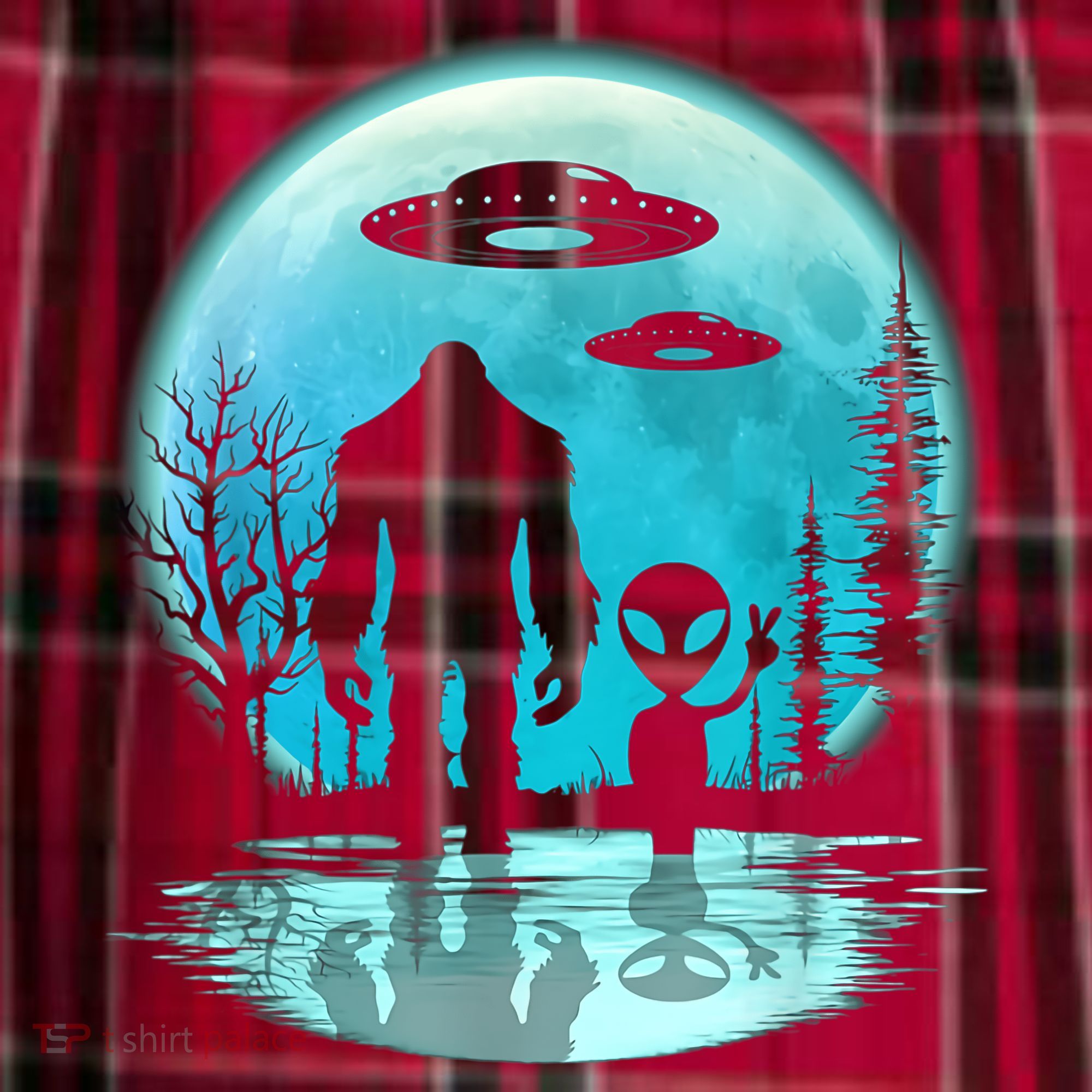 Bigfoot And Alien UFO Men's Flannel Plaid Pajama Pants