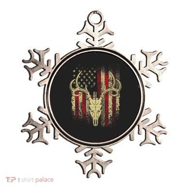 Bucks Antlers and Skull on an American Flag Deer Hunters Ornament