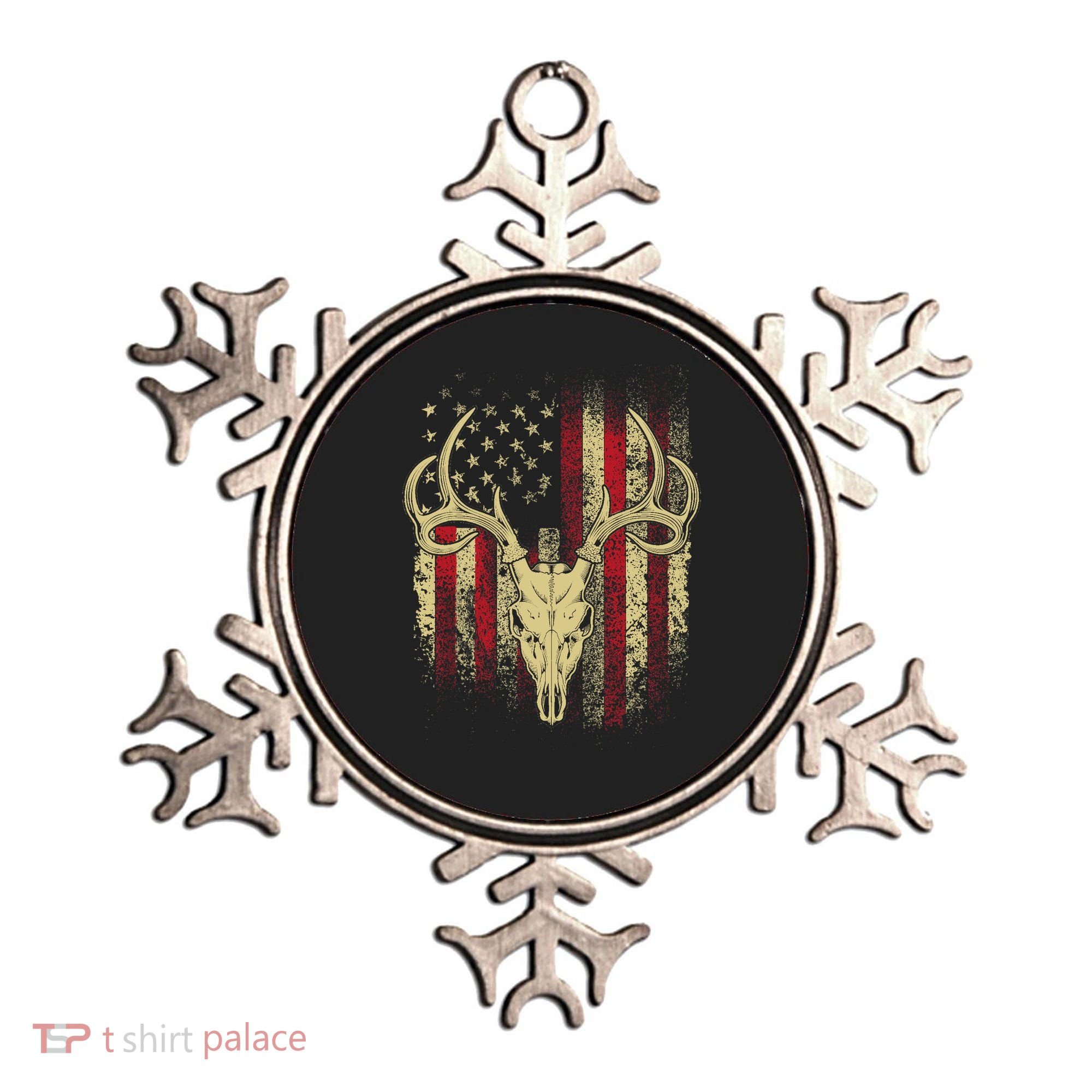 Bucks Antlers and Skull on an American Flag Deer Hunters Ornament