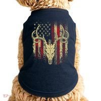 Bucks Antlers and Skull on an American Flag Deer Hunters Doggie Tank thumb 0