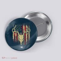 Bucks Antlers and Skull on an American Flag Deer Hunters Button thumb 0
