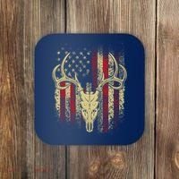 Bucks Antlers and Skull on an American Flag Deer Hunters Coaster thumb 0