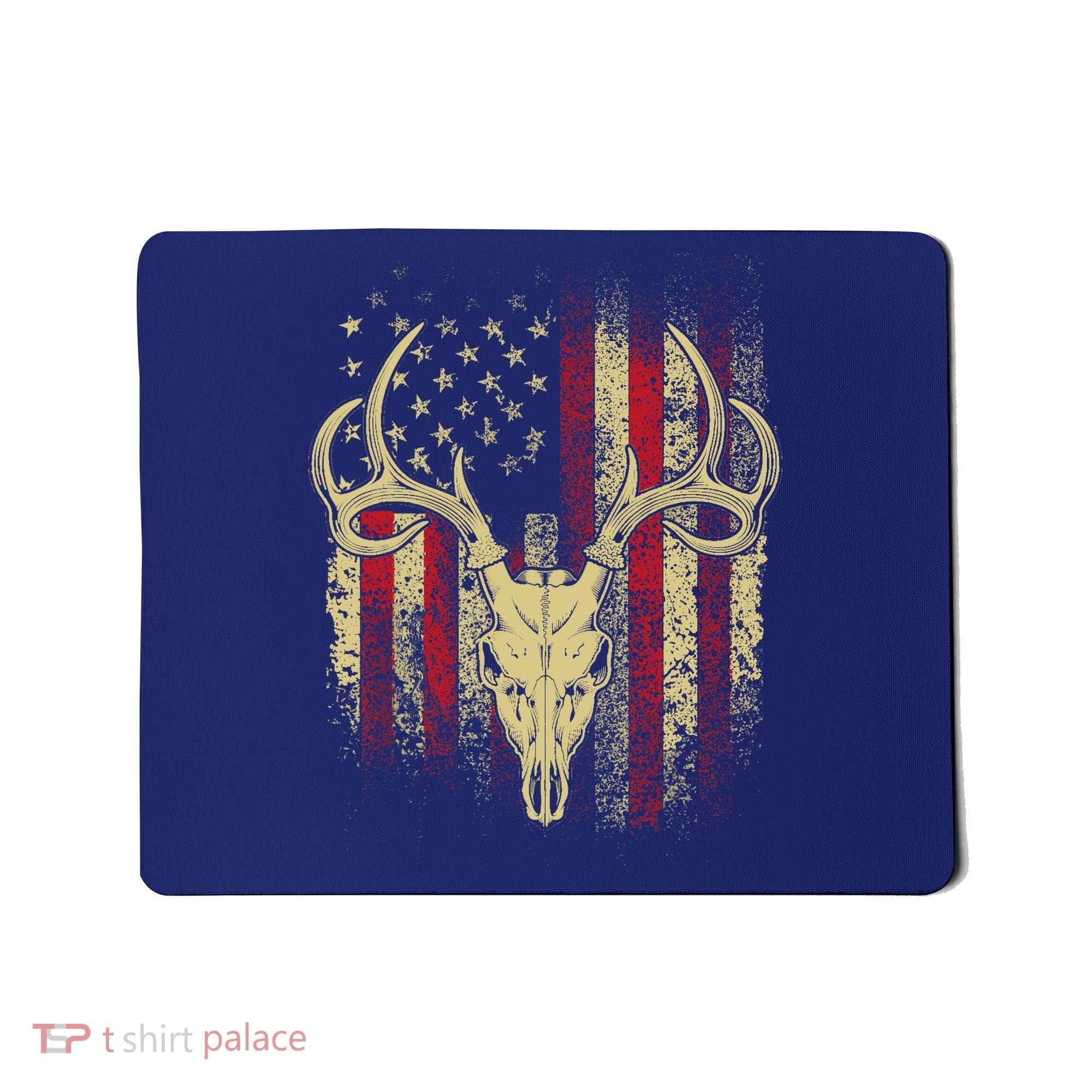 Bucks Antlers and Skull on an American Flag Deer Hunters Mousepad