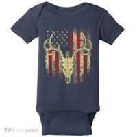 Bucks Antlers and Skull on an American Flag Deer Hunters Baby Bodysuit thumb 0