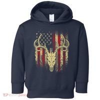 Bucks Antlers and Skull on an American Flag Deer Hunters Toddler Hoodie thumb 0