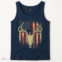 Bucks Antlers and Skull on an American Flag Deer Hunters Tank Top thumb 2