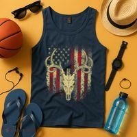 Bucks Antlers and Skull on an American Flag Deer Hunters Tank Top thumb 4