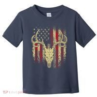 Bucks Antlers and Skull on an American Flag Deer Hunters Toddler T-Shirt thumb 0