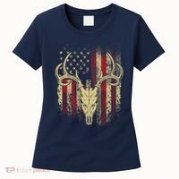 Bucks Antlers and Skull on an American Flag Deer Hunters Women's T-Shirt thumb 0