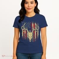 Bucks Antlers and Skull on an American Flag Deer Hunters Women's T-Shirt thumb 4