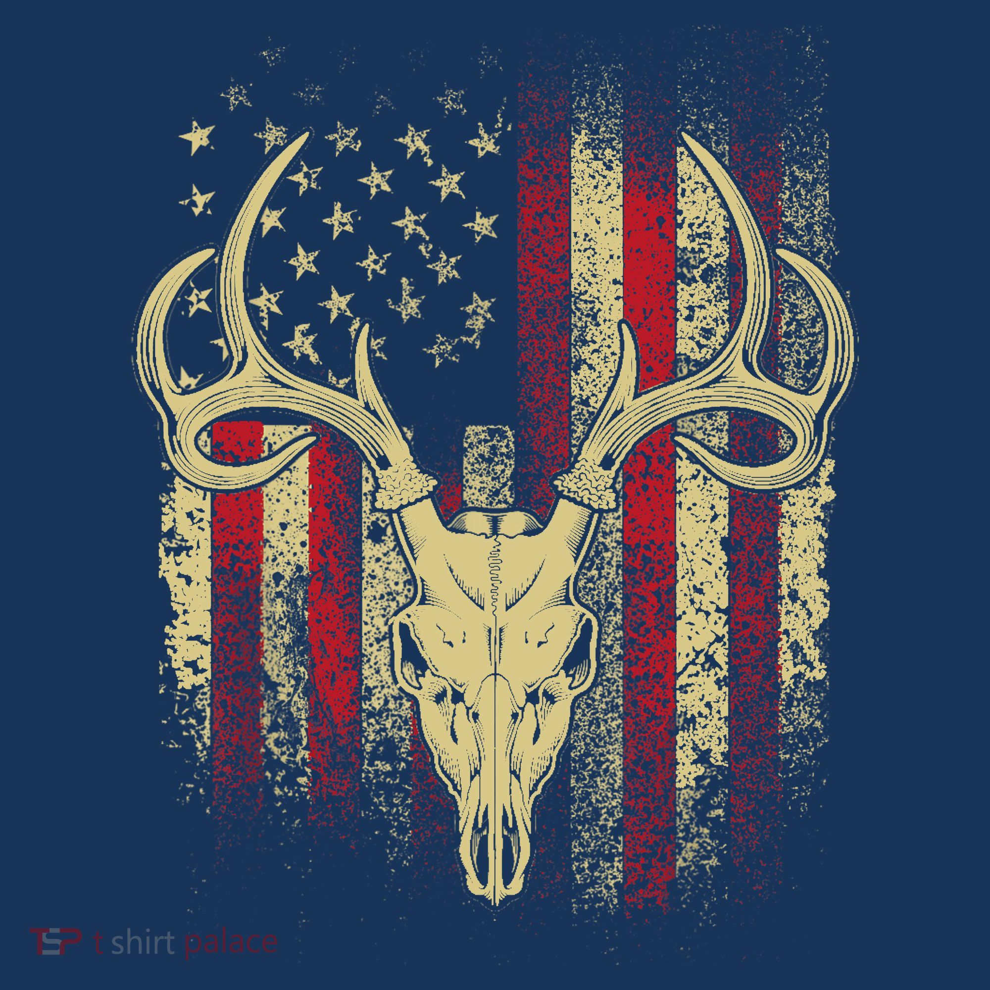 Bucks Antlers and Skull on an American Flag Deer Hunters Women's T-Shirt