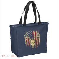 Bucks Antlers and Skull on an American Flag Deer Hunters Tote Bag thumb 2