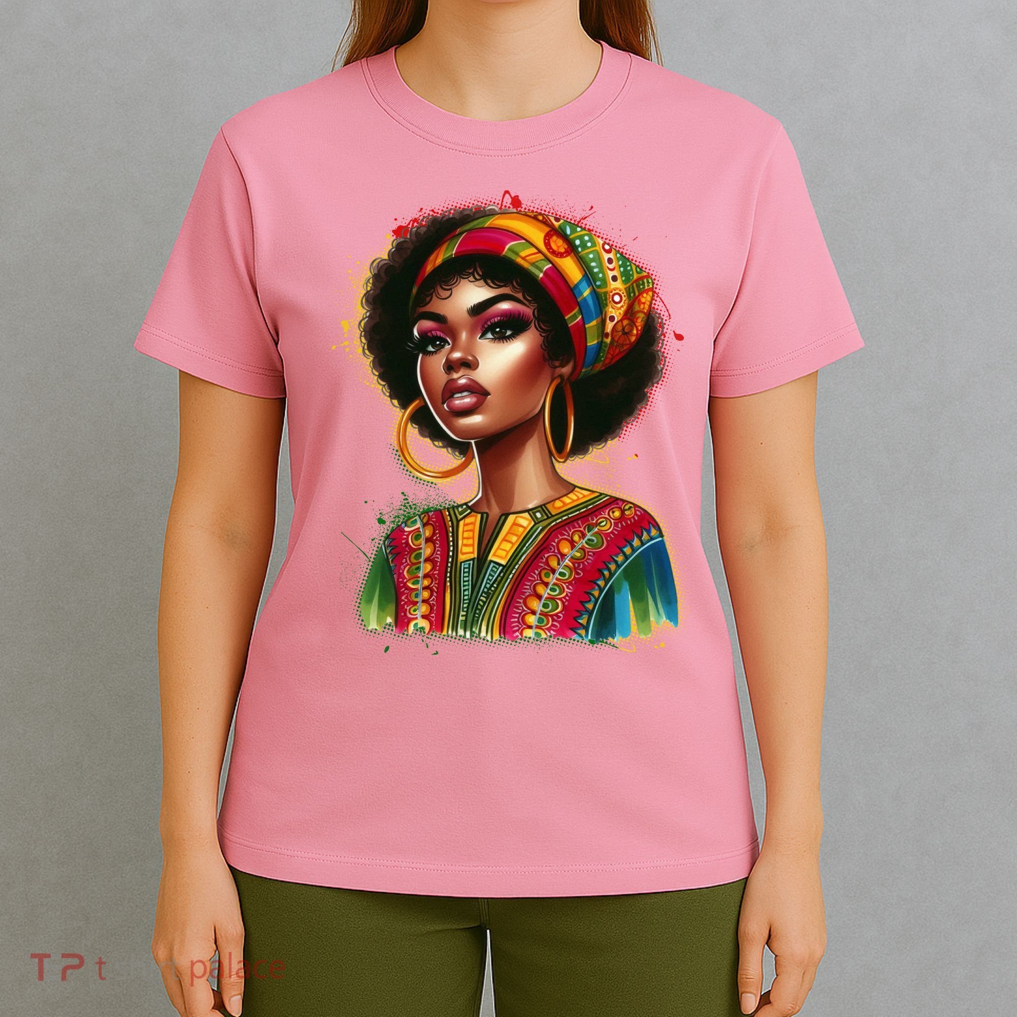 Black African American Woman Traditional African Attire Colors T-Shirt