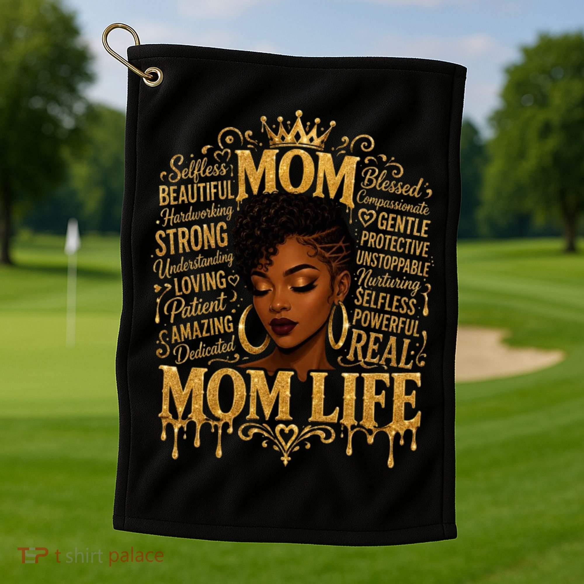 Black African American Mom Life Golf Towel