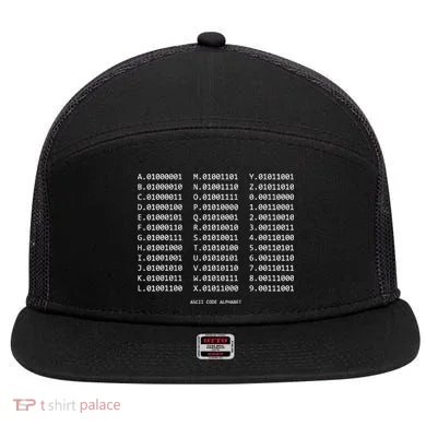 Binary Alphabet Abc + Numbers In Binary Code 7 Panel Mesh Trucker Snapback Hat