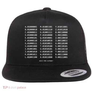 Binary Alphabet Abc + Numbers In Binary Code Flat Bill Trucker Hat