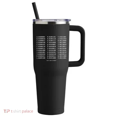 Binary Alphabet Abc + Numbers In Binary Code 40oz Vacuum Insulated Stainless Steel Travel Tumbler