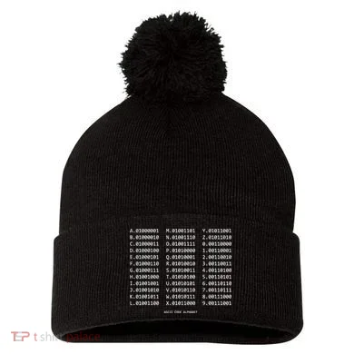 Binary Alphabet Abc + Numbers In Binary Code Pom Pom 12in Knit Beanie