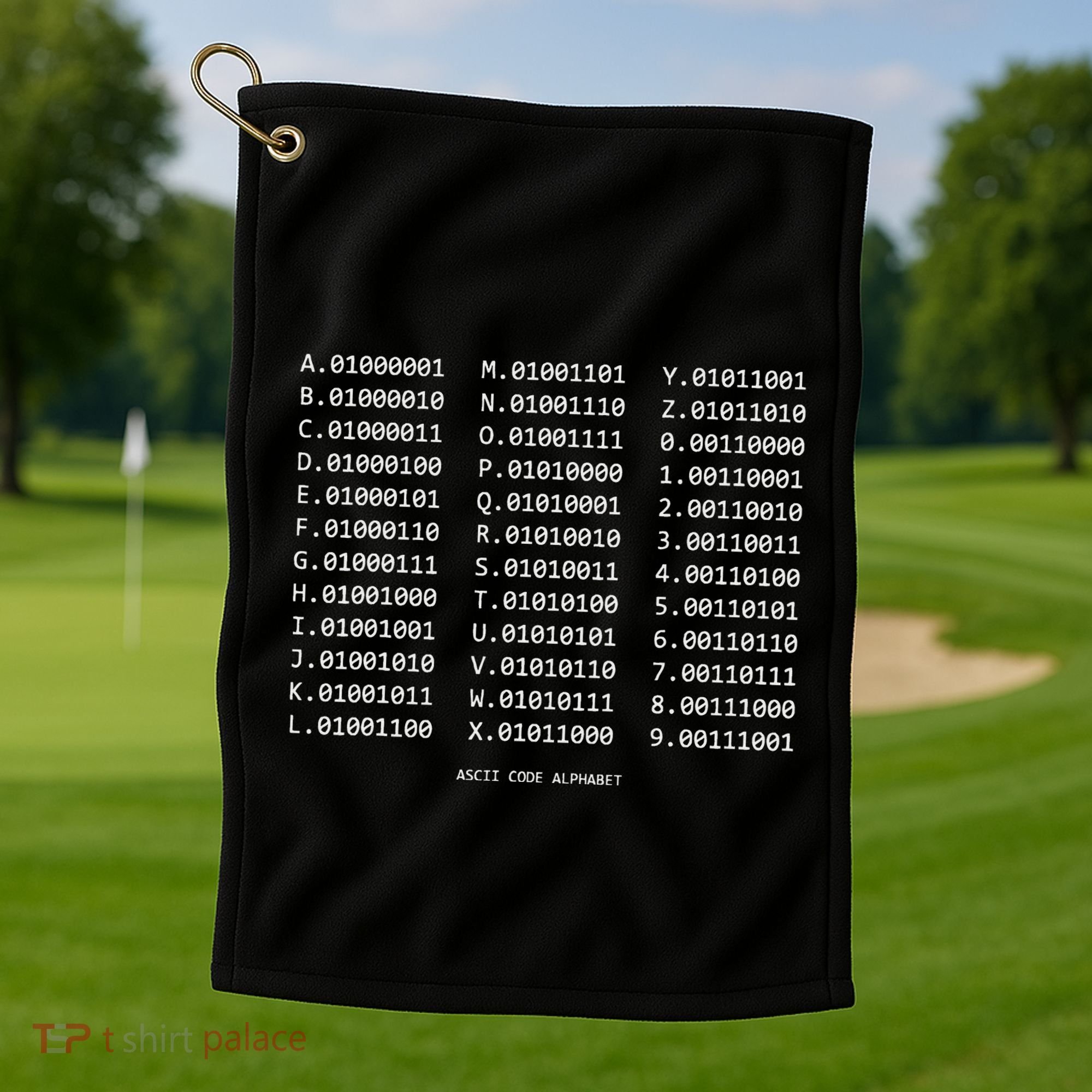 Binary Alphabet Abc + Numbers In Binary Code Golf Towel