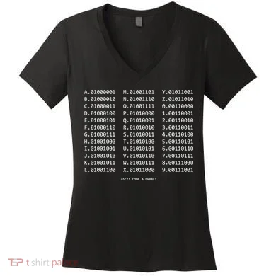 Binary Alphabet Abc + Numbers In Binary Code Women's V-Neck T-Shirt