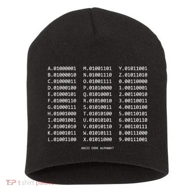 Binary Alphabet Abc + Numbers In Binary Code Short Acrylic Beanie