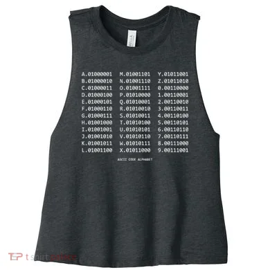 Binary Alphabet Abc + Numbers In Binary Code Women's Racerback Cropped Tank