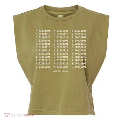 Binary Alphabet Abc + Numbers In Binary Code Garment-Dyed Women's Muscle Tee