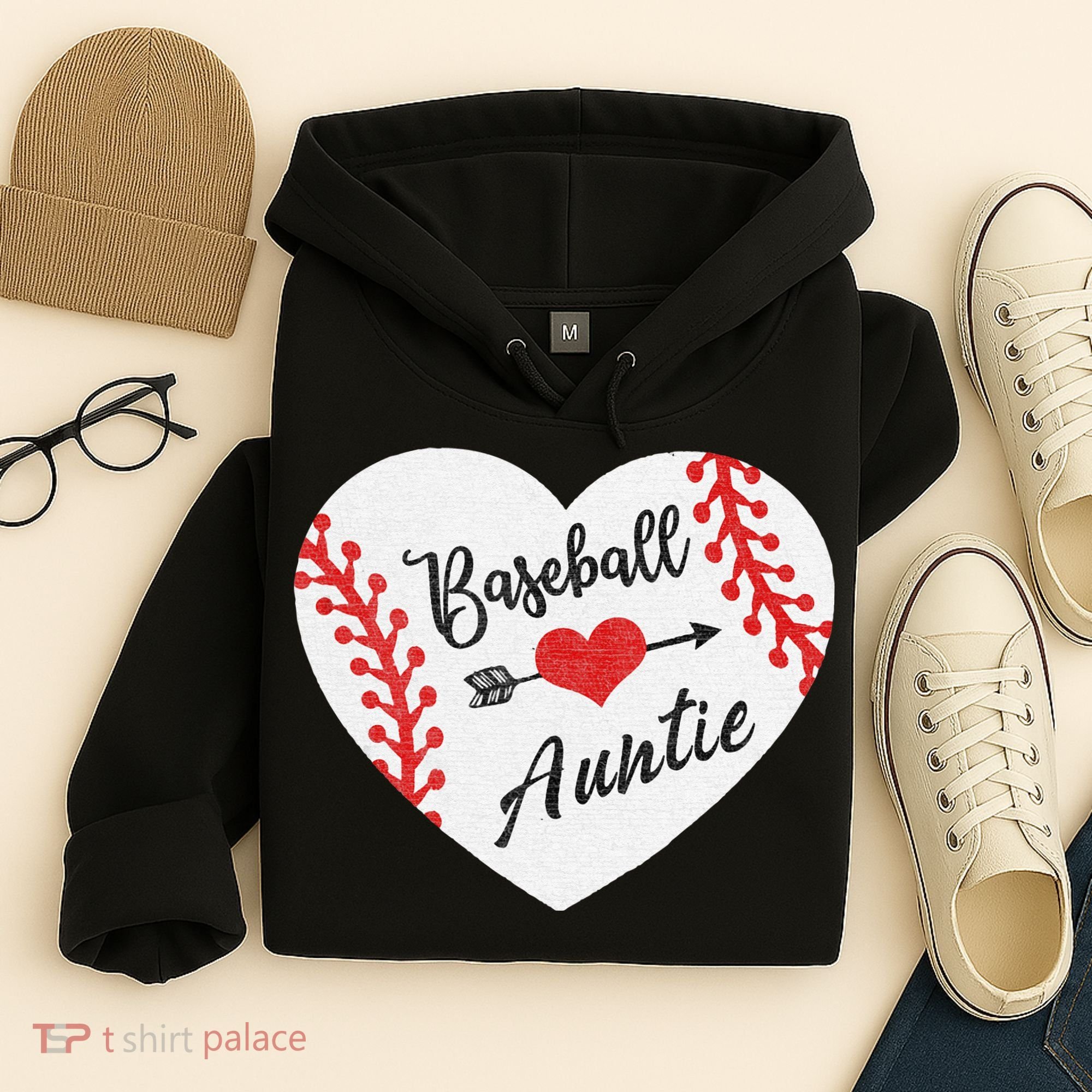 Baseball Auntie Aunt Heart Softball Hoodie