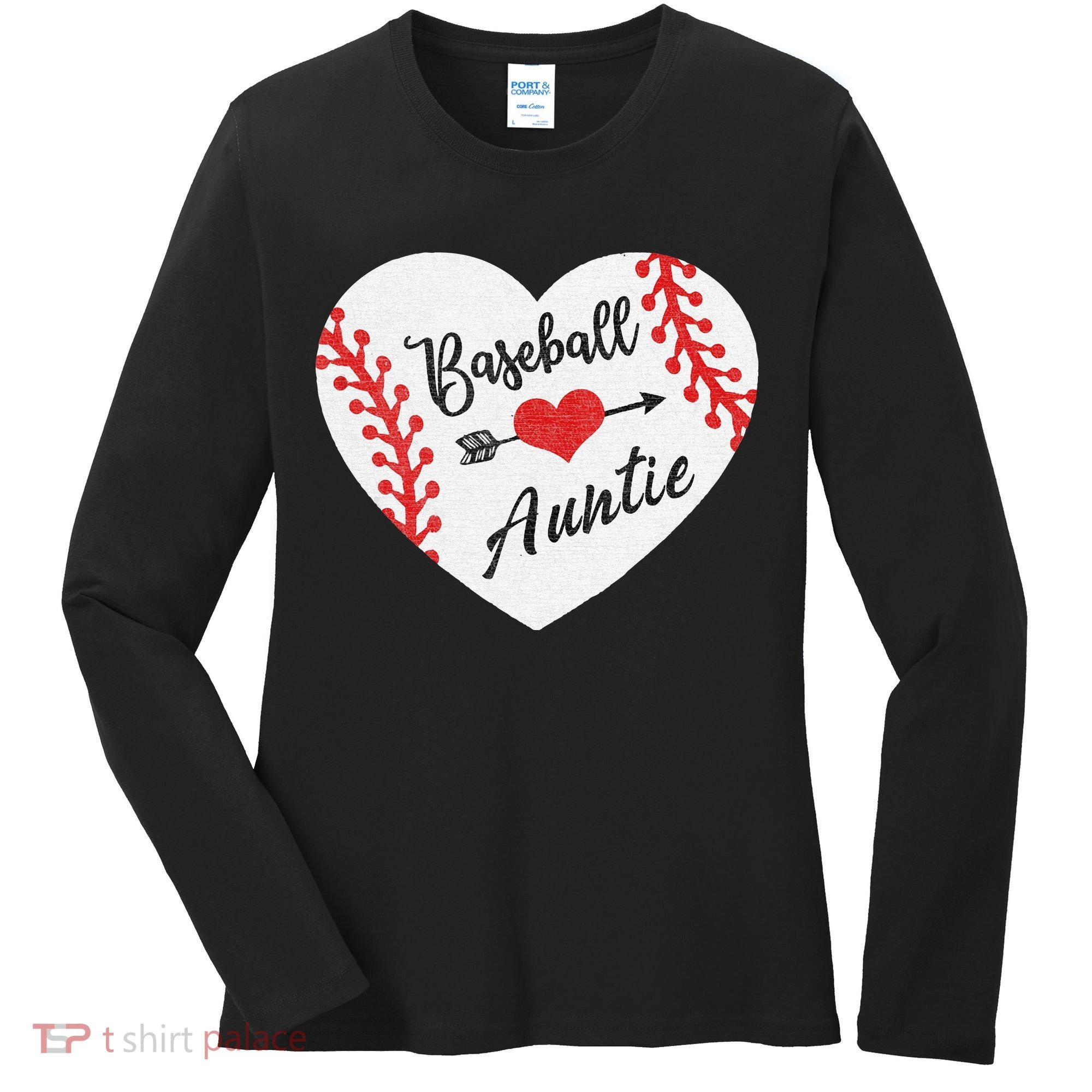 Baseball Auntie Aunt Heart Softball Women's Long Sleeve Shirt