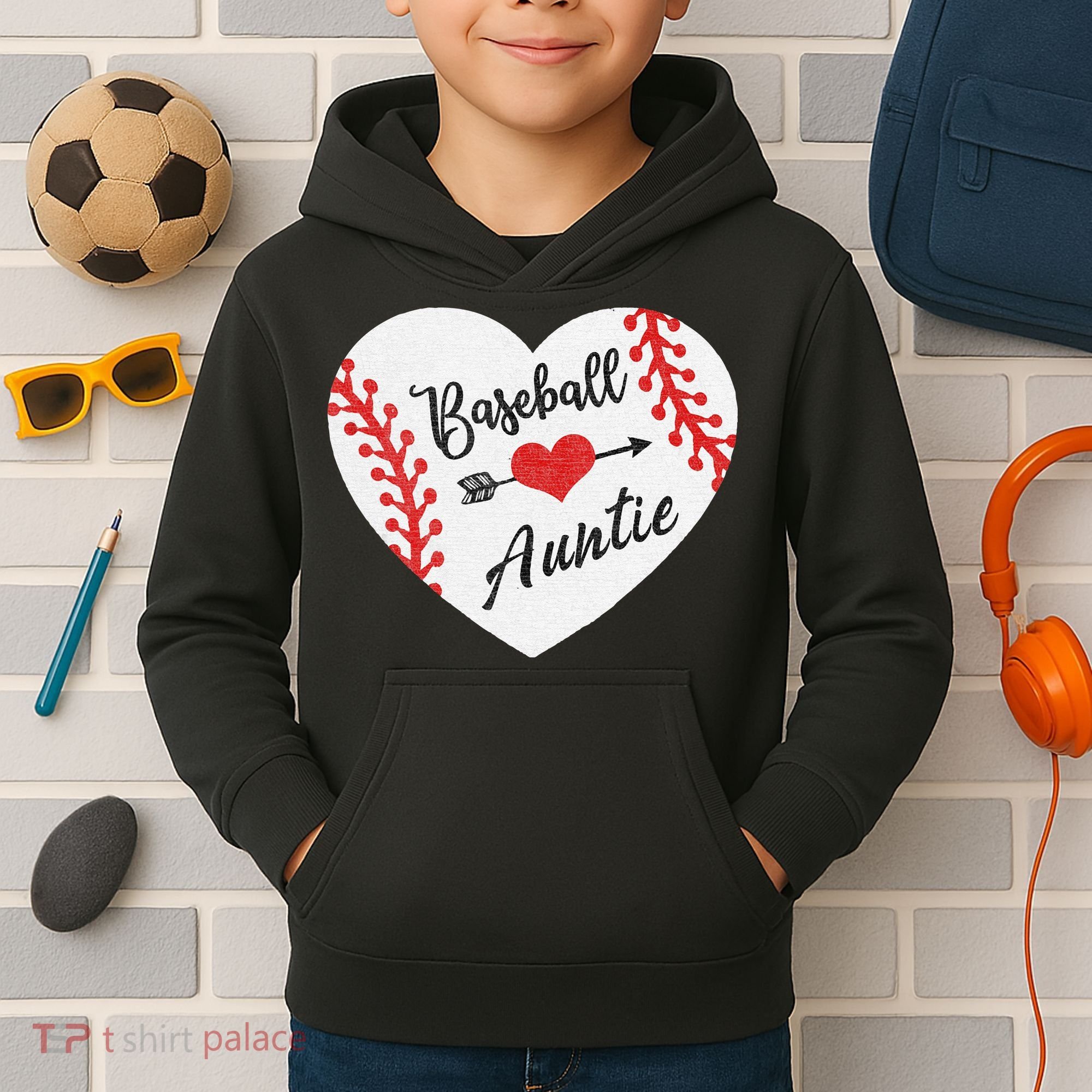 Baseball Auntie Aunt Heart Softball Kids Hoodie