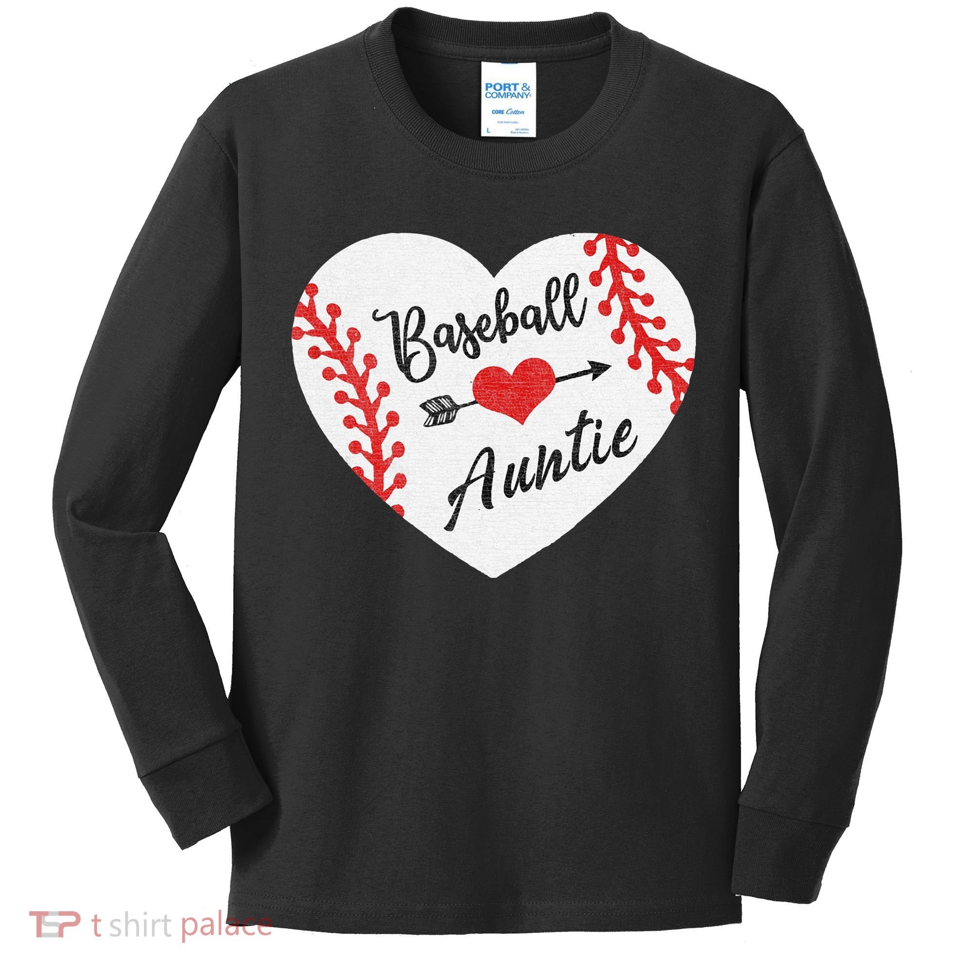 Baseball Auntie Aunt Heart Softball Kids Long Sleeve Shirt