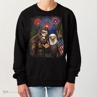Bigfoot And Bald Eagle Fireworks Celebration Women's Sweatshirt thumb 0