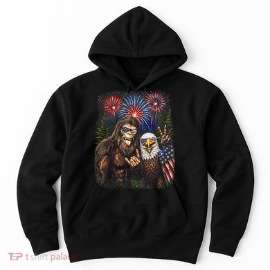Bigfoot And Bald Eagle Fireworks Celebration Hoodie