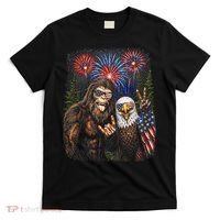 Bigfoot And Bald Eagle Fireworks Celebration T-Shirt thumb 0