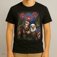 Bigfoot And Bald Eagle Fireworks Celebration T-Shirt thumb 3