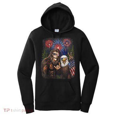 Bigfoot And Bald Eagle Fireworks Celebration Women's Hoodie